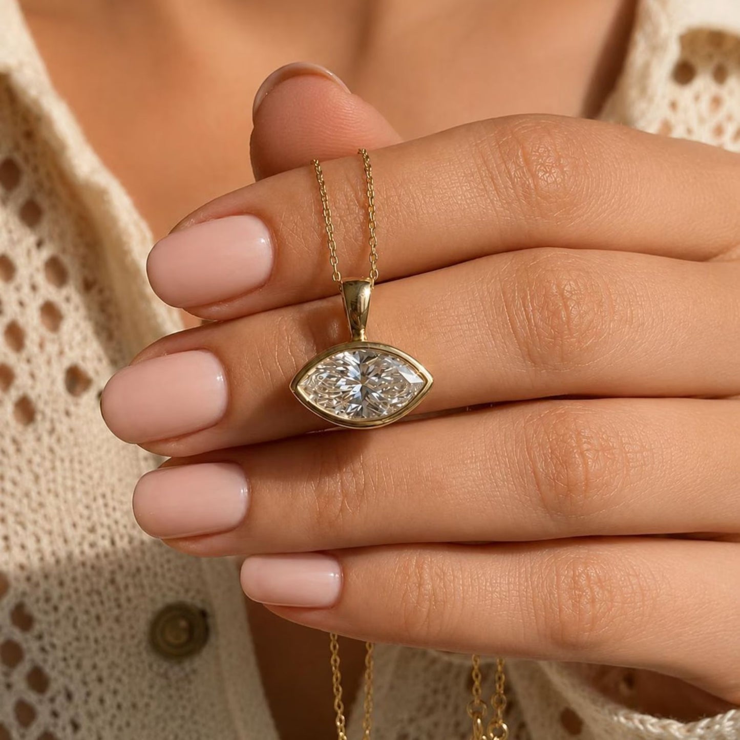 Marquise Cut Bezel Pendant Necklace