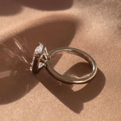 3.05 CT Elongated Cushion Solitaire Engagement Ring in Classic Half Bezel Setting Elegant Bridal Jewelry Gift for Women