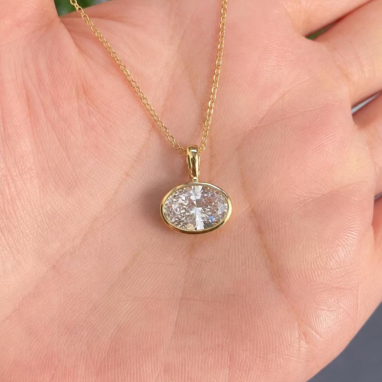 Oval Cut Bezel Pendant Necklace