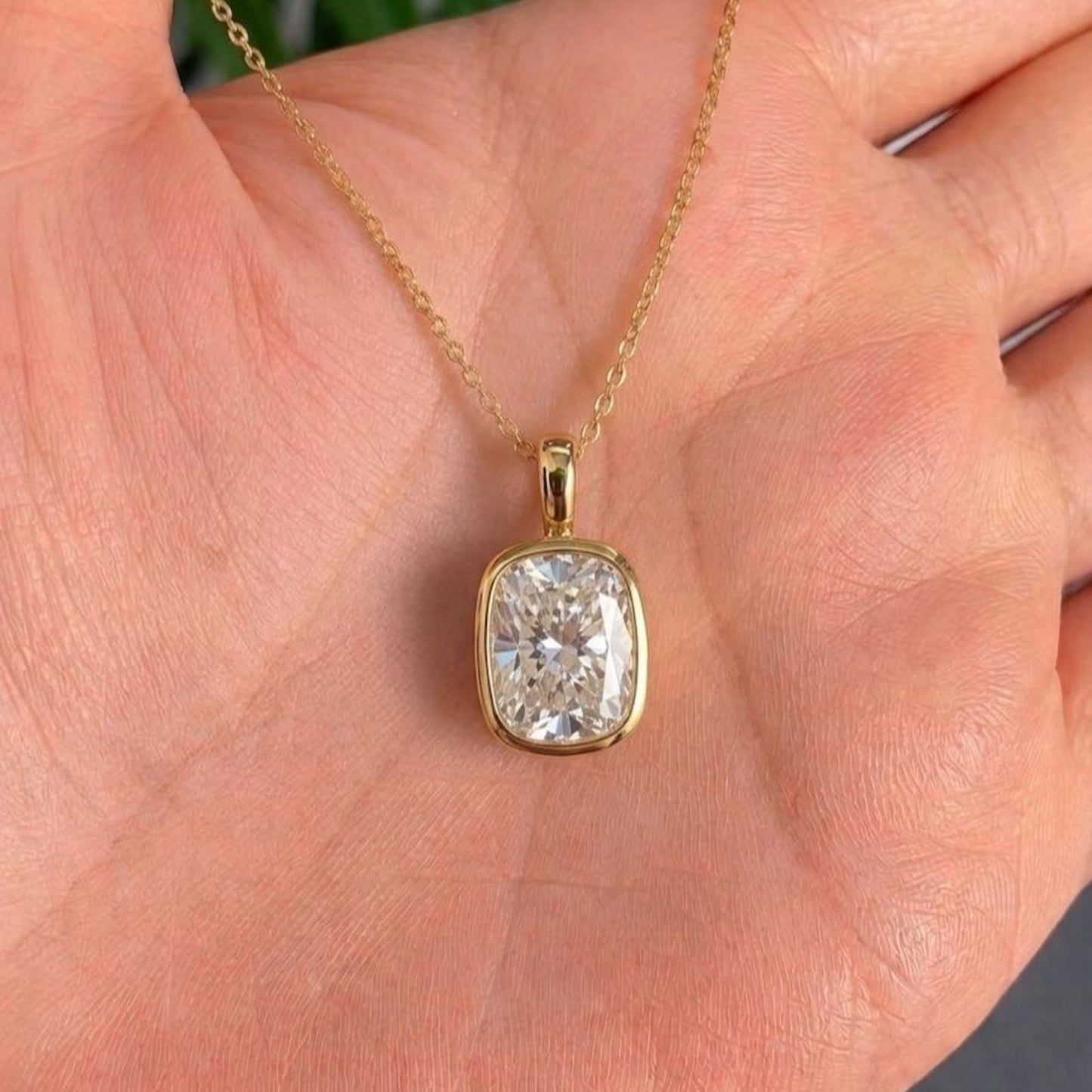 Elongated Cushion Cut Bezel Pendant Necklace