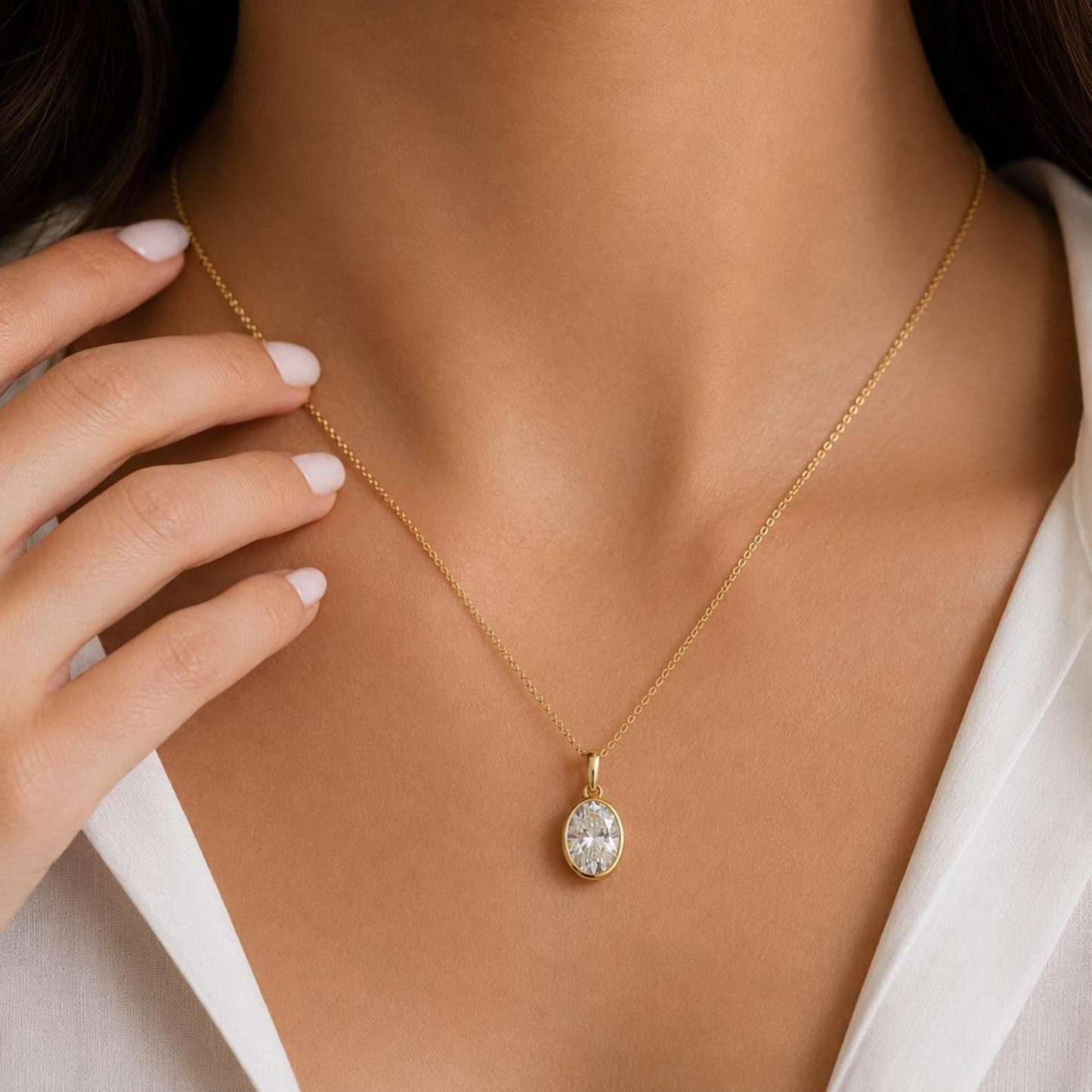 Oval Cut Bezel Pendant Necklace