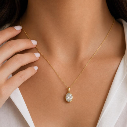 Oval Cut Bezel Pendant Necklace