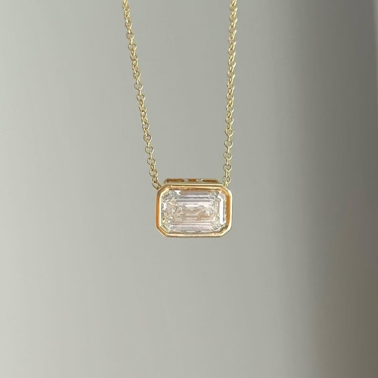 4.01 Ct Emerald Cut Diamond Necklace, Bezel Set Pendant Necklace, Solitaire Diamond Necklace