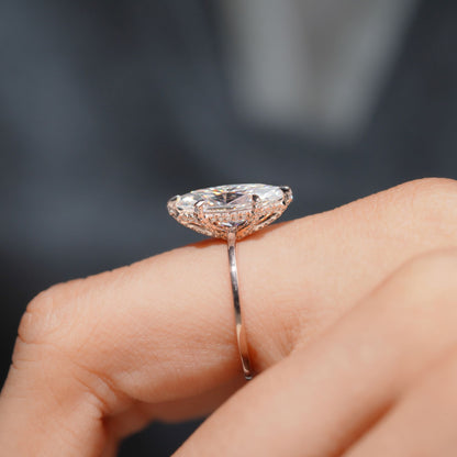 3.18 CT Marquise Cut Hidden Halo Engagement Ring Six Prong Solitaire Wedding Ring