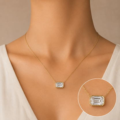 4.01 Ct Emerald Cut Diamond Necklace, Bezel Set Pendant Necklace, Solitaire Diamond Necklace