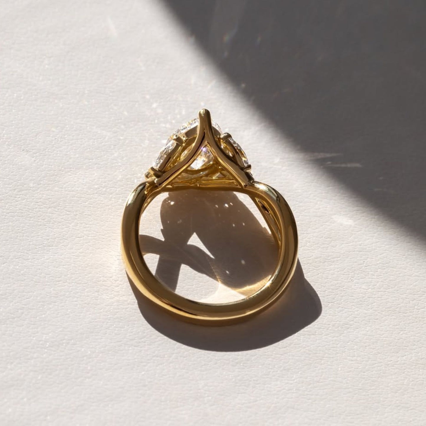4.1 CT Pear Cut Engagement Ring, Infinity Twist Gold Ring