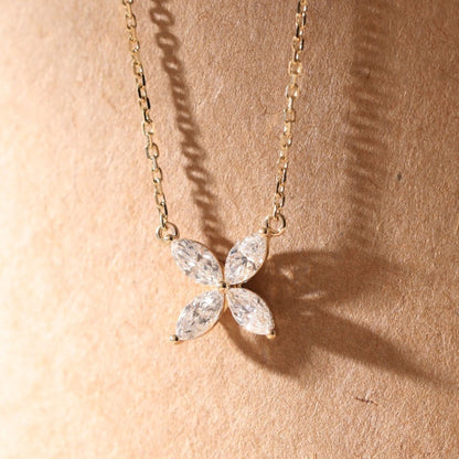 Marquise Cut Necklace, Flower Pendant Necklace, Floral Diamond Necklace, Gold Necklace, Bridesmaid Gift
