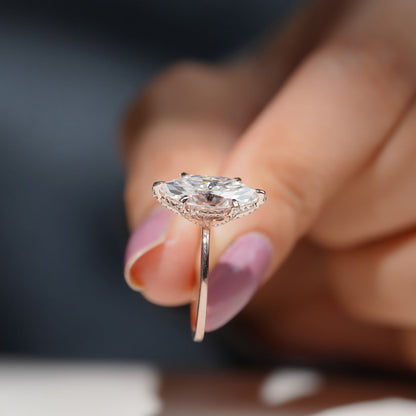 3.18 CT Marquise Cut Hidden Halo Engagement Ring Six Prong Solitaire Wedding Ring