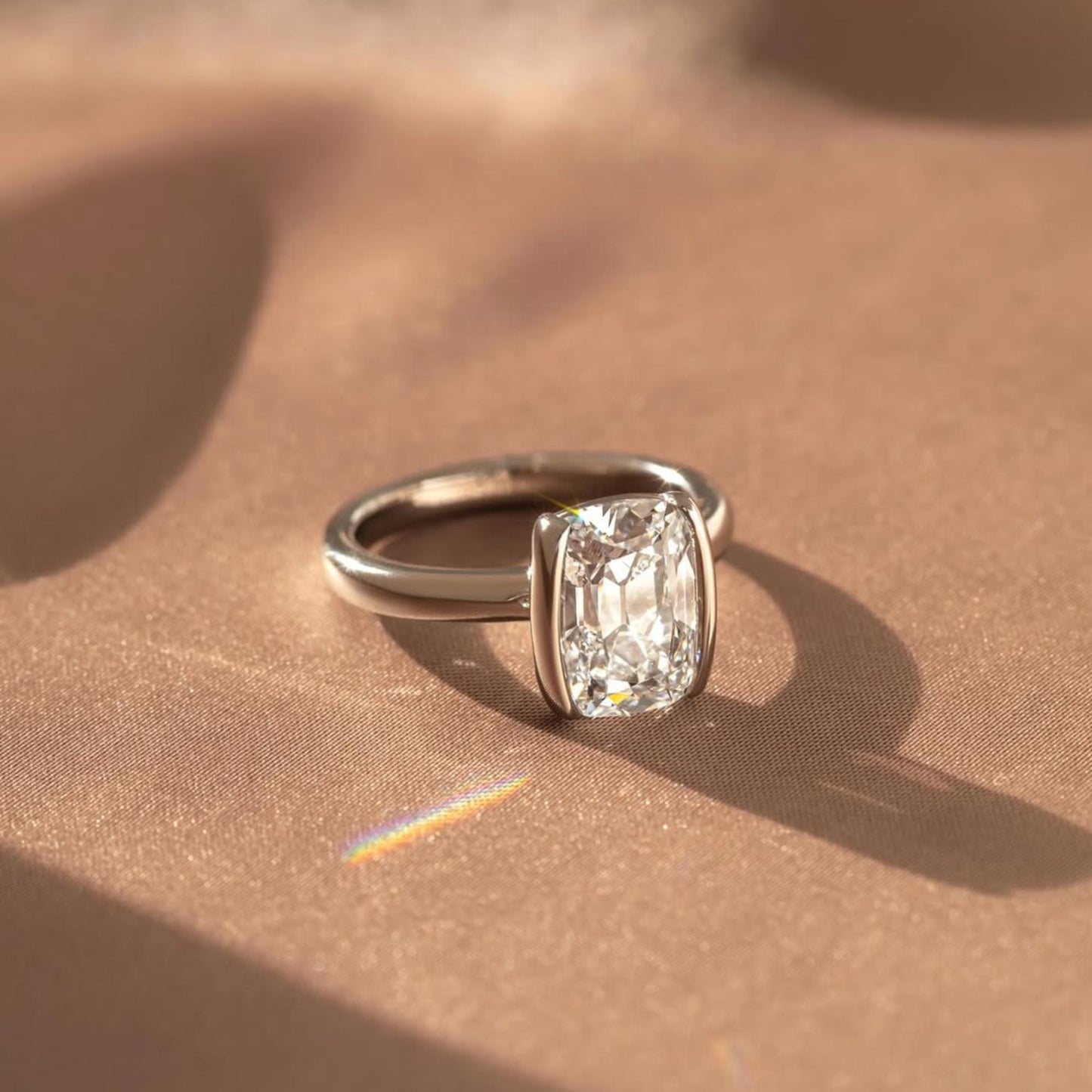 3.05 CT Elongated Cushion Solitaire Engagement Ring in Classic Half Bezel Setting Elegant Bridal Jewelry Gift for Women