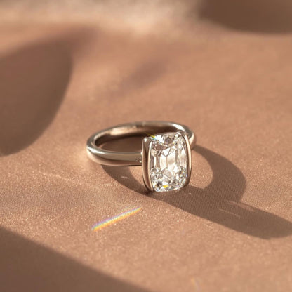 3.05 CT Elongated Cushion Solitaire Engagement Ring in Classic Half Bezel Setting Elegant Bridal Jewelry Gift for Women