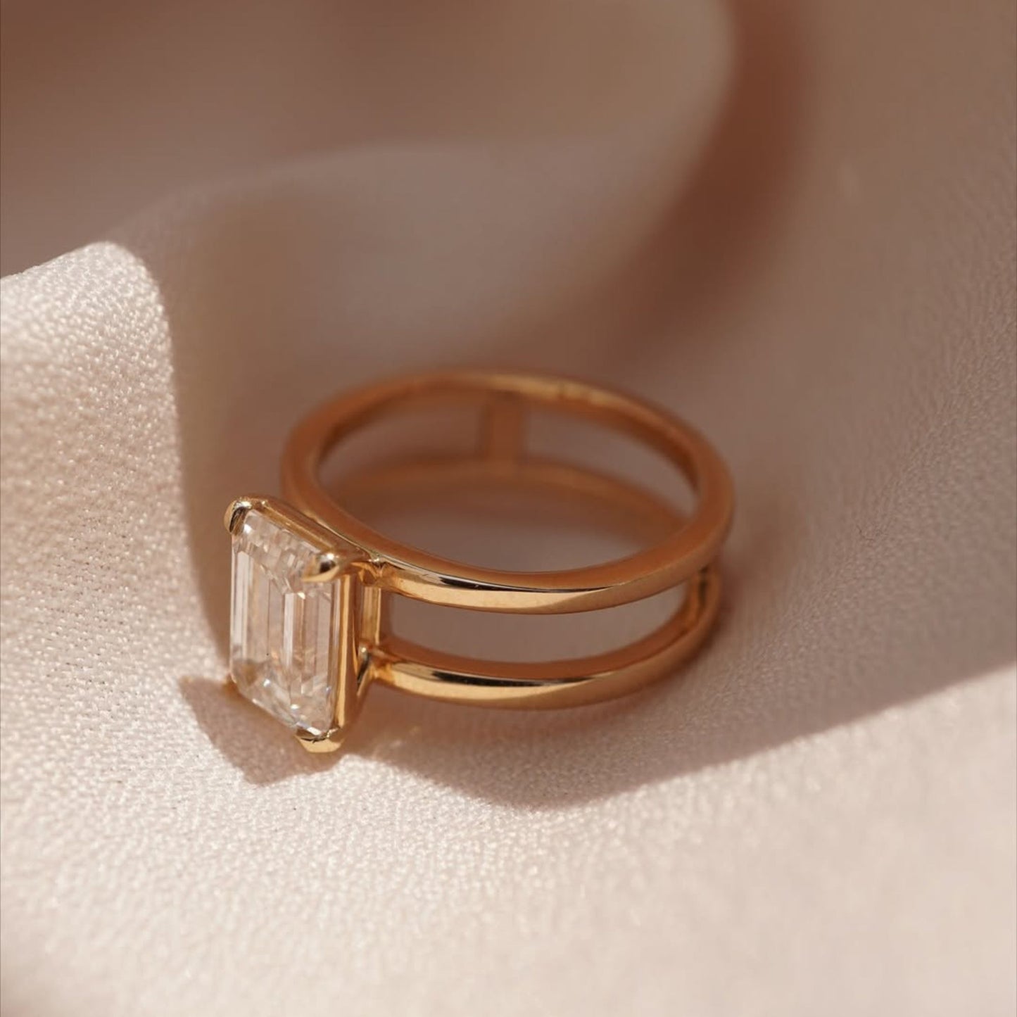 3 CT Emerald Cut Anniversary Ring, Minimalist Solitaire Ring, Dainty Solid Gold Wedding Ring for Her