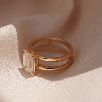 3 CT Emerald Cut Anniversary Ring, Minimalist Solitaire Ring, Dainty Solid Gold Wedding Ring for Her