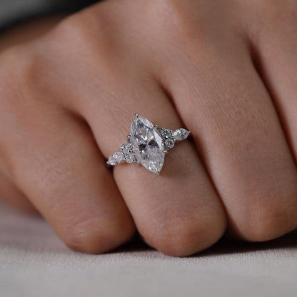 3.53 Ct Marquise Cut Engagement Ring, Marquise & Round Side Stone Ring, Wedding Ring For Women
