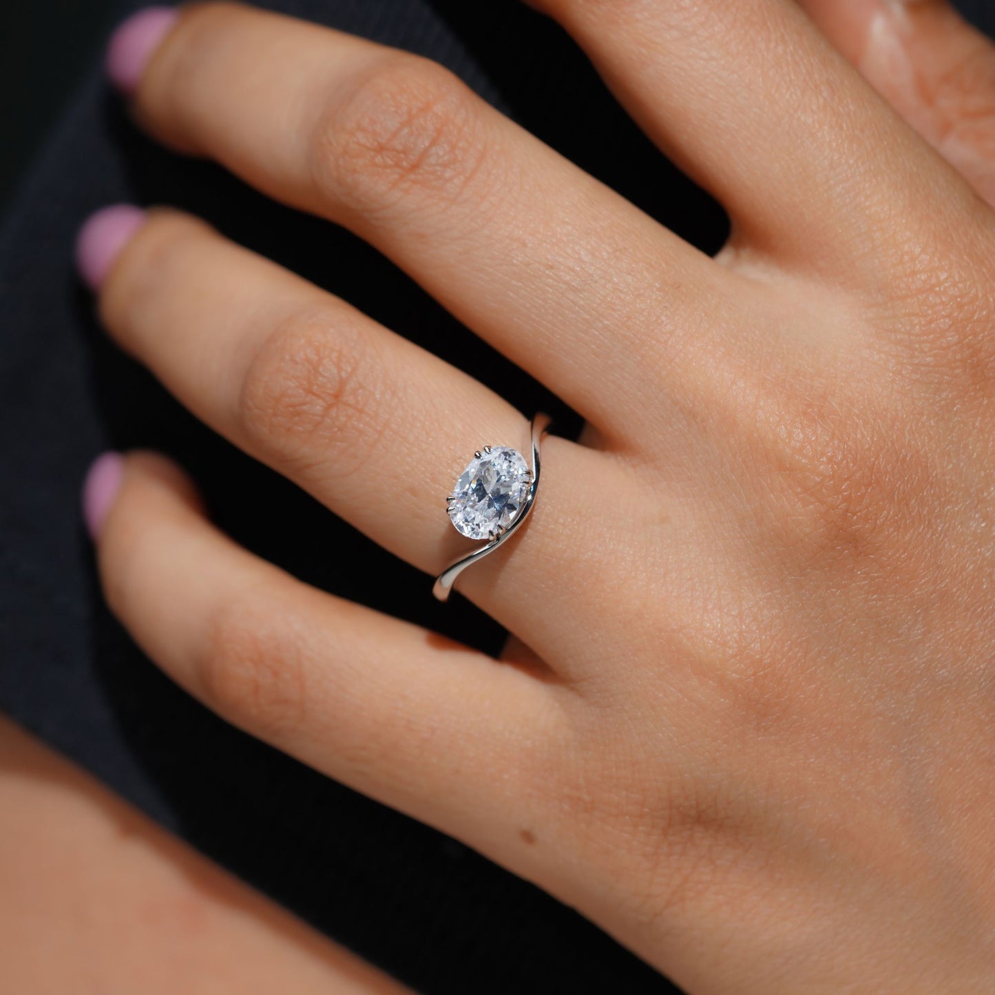 Pinky Finger Ring, East West Oval Diamond Ring 2.17 CT Double Prong Setting