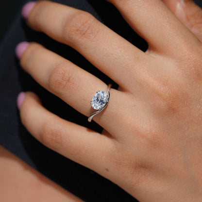 Pinky Finger Ring, East West Oval Diamond Ring 2.17 CT Double Prong Setting