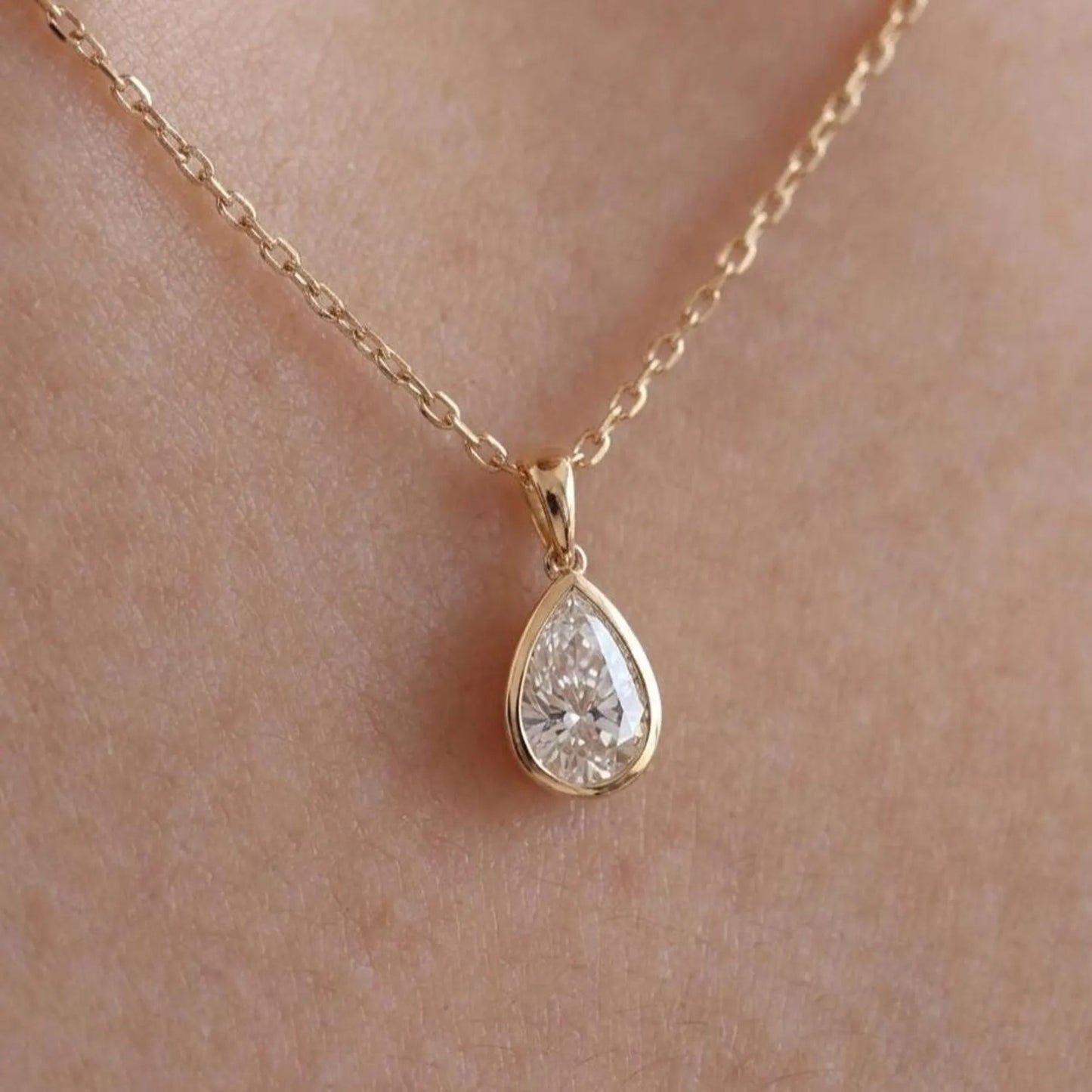 3.55 CT Pear Cut Bezel Pendant Necklace