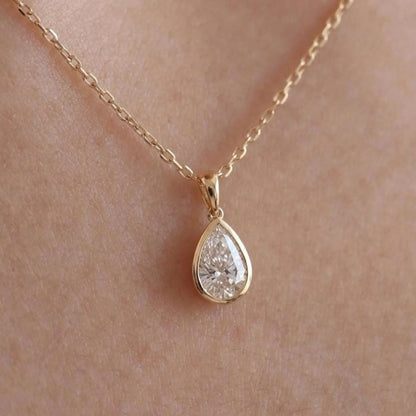 3.55 CT Pear Cut Bezel Pendant Necklace