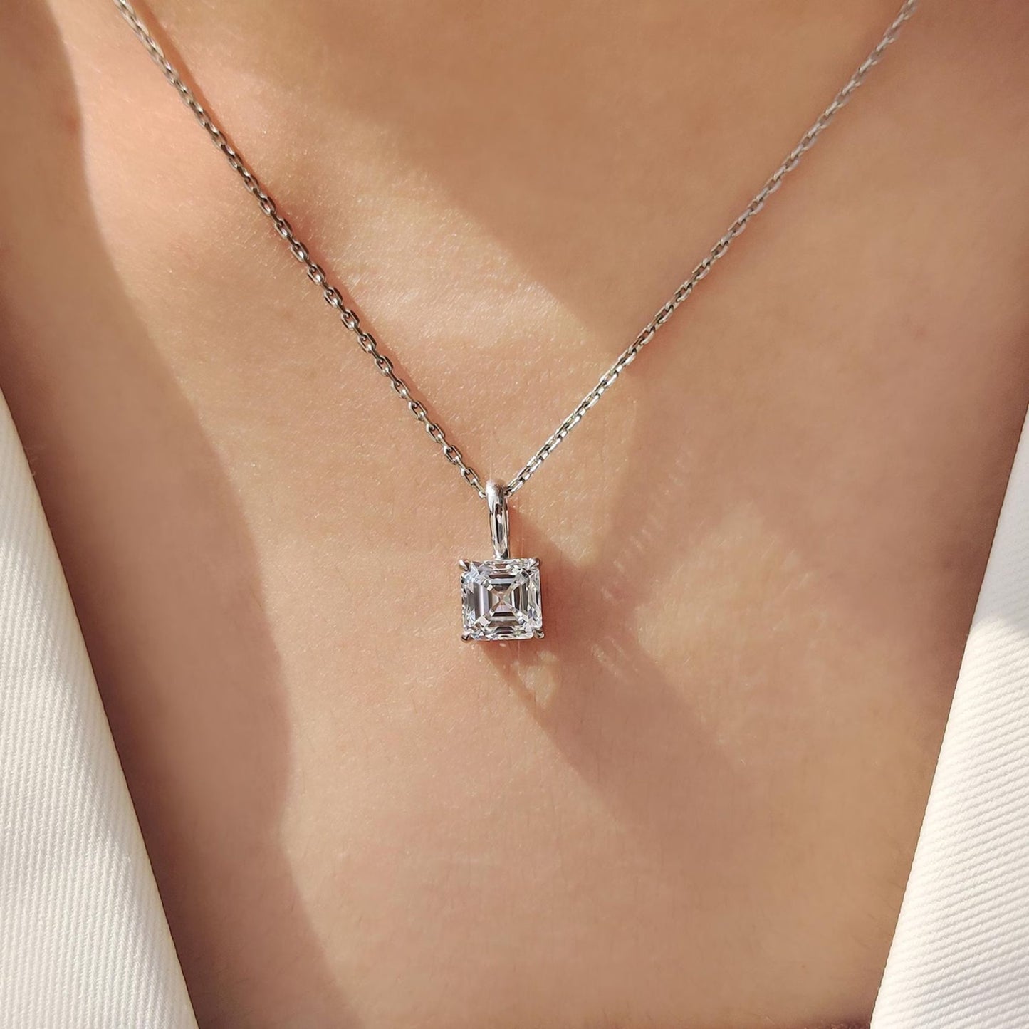 4.01 CT Asscher Cut Pendant Necklace, Solitaire Diamond Necklace, Minimalist Pendant, 925 Silver Gift for Her