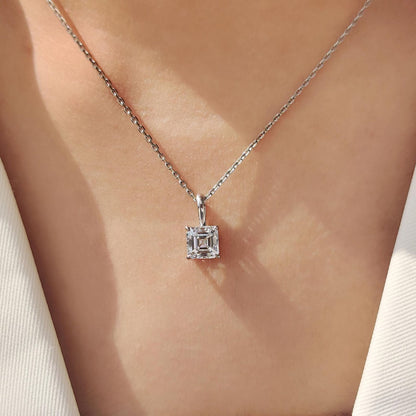 4.01 CT Asscher Cut Pendant Necklace, Solitaire Diamond Necklace, Minimalist Pendant, 925 Silver Gift for Her