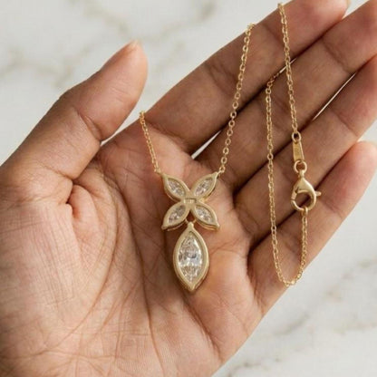Marquise Floral Drop & Flower Pendant Necklace