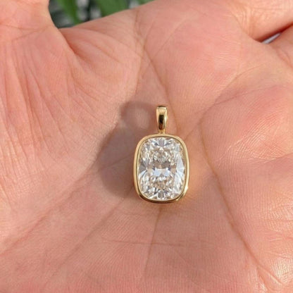 Elongated Cushion Cut Bezel Pendant Necklace