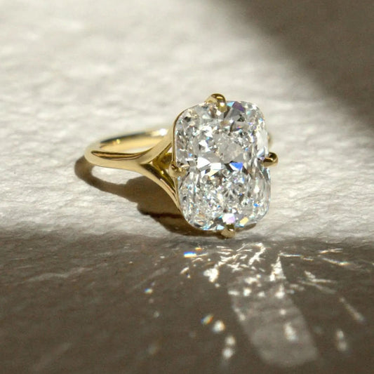 Solitaire 3.8 CT Elongated Cushion Anniversary Ring, Classic Four Prong Setting Birthday Gift For Women