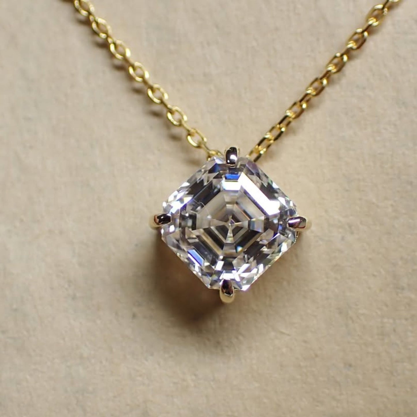 4.01 CT Asscher Cut Necklace, Solitaire Pendant Necklace,