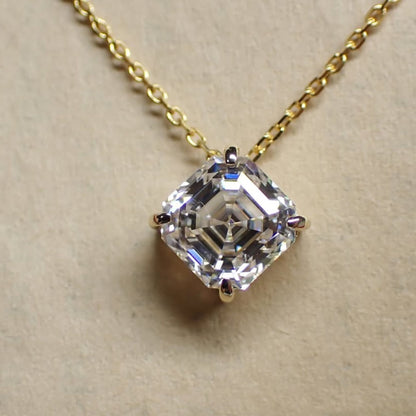 4.01 CT Asscher Cut Necklace, Solitaire Pendant Necklace,