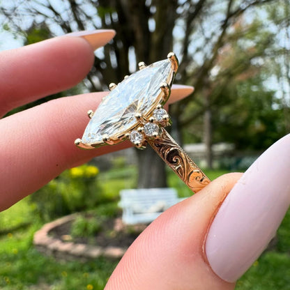 3 CT Marquise Diamond Engagement Ring , Dainty Gold Cluster Ring , Gift For Her