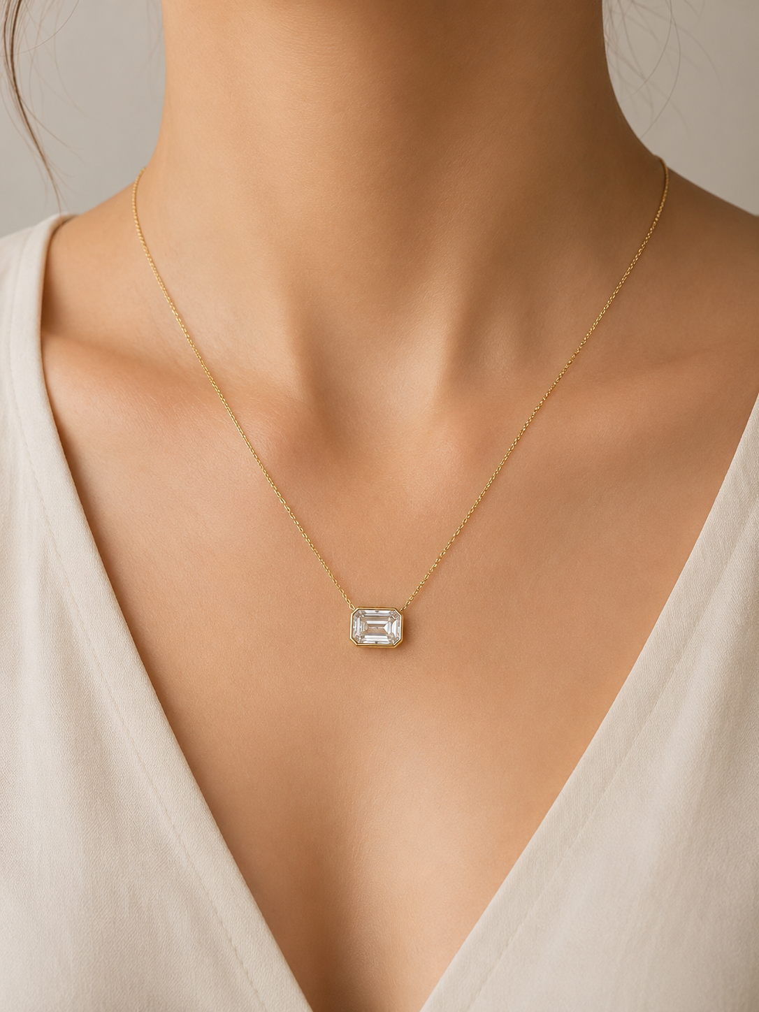 4.01 Ct Emerald Cut Diamond Necklace, Bezel Set Pendant Necklace, Solitaire Diamond Necklace