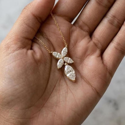 Marquise Floral Drop & Flower Pendant Necklace