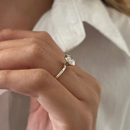 East to West 3.09 CT Oval Engagement Ring in Half Bezel Set Engagement Solitaire Ring, Open Gallery Diamond Ring