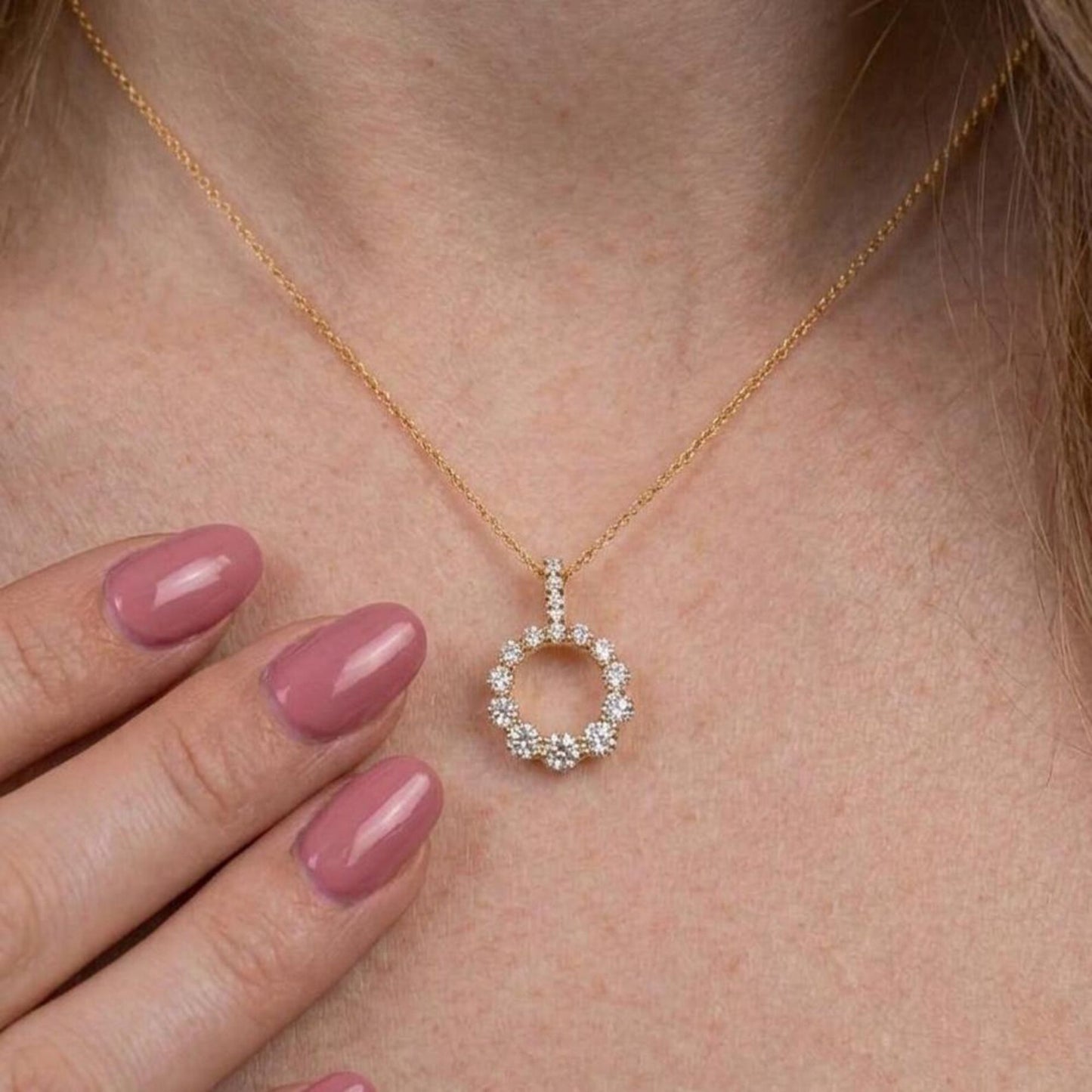 Round Diamond Full Eternity Circle Pendant Necklace
