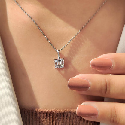 4.01 CT Asscher Cut Pendant Necklace, Solitaire Diamond Necklace, Minimalist Pendant, 925 Silver Gift for Her