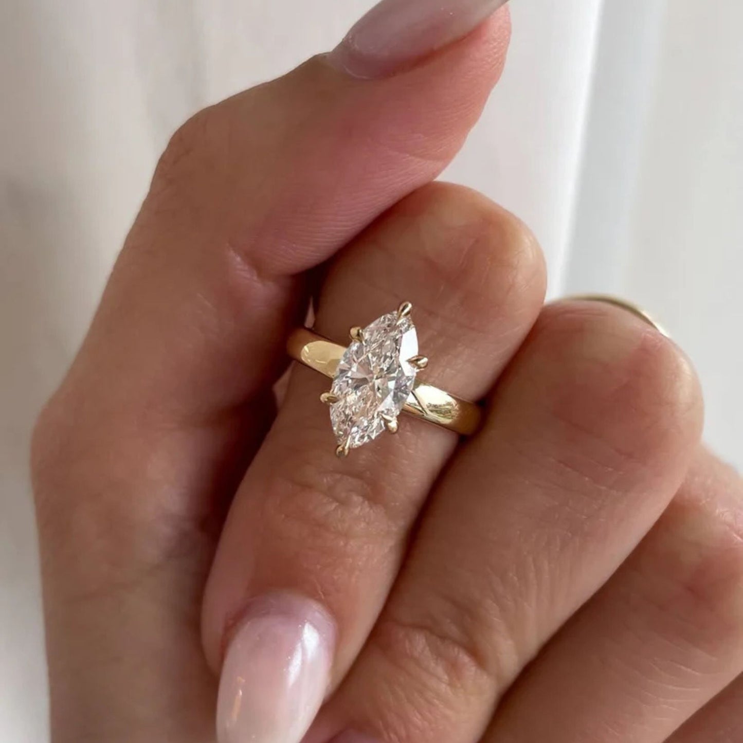 5.08 CT Marquise Cut Engagement Ring In Thick Band With Classic Six Prong Solitaire Wedding Ring For Women