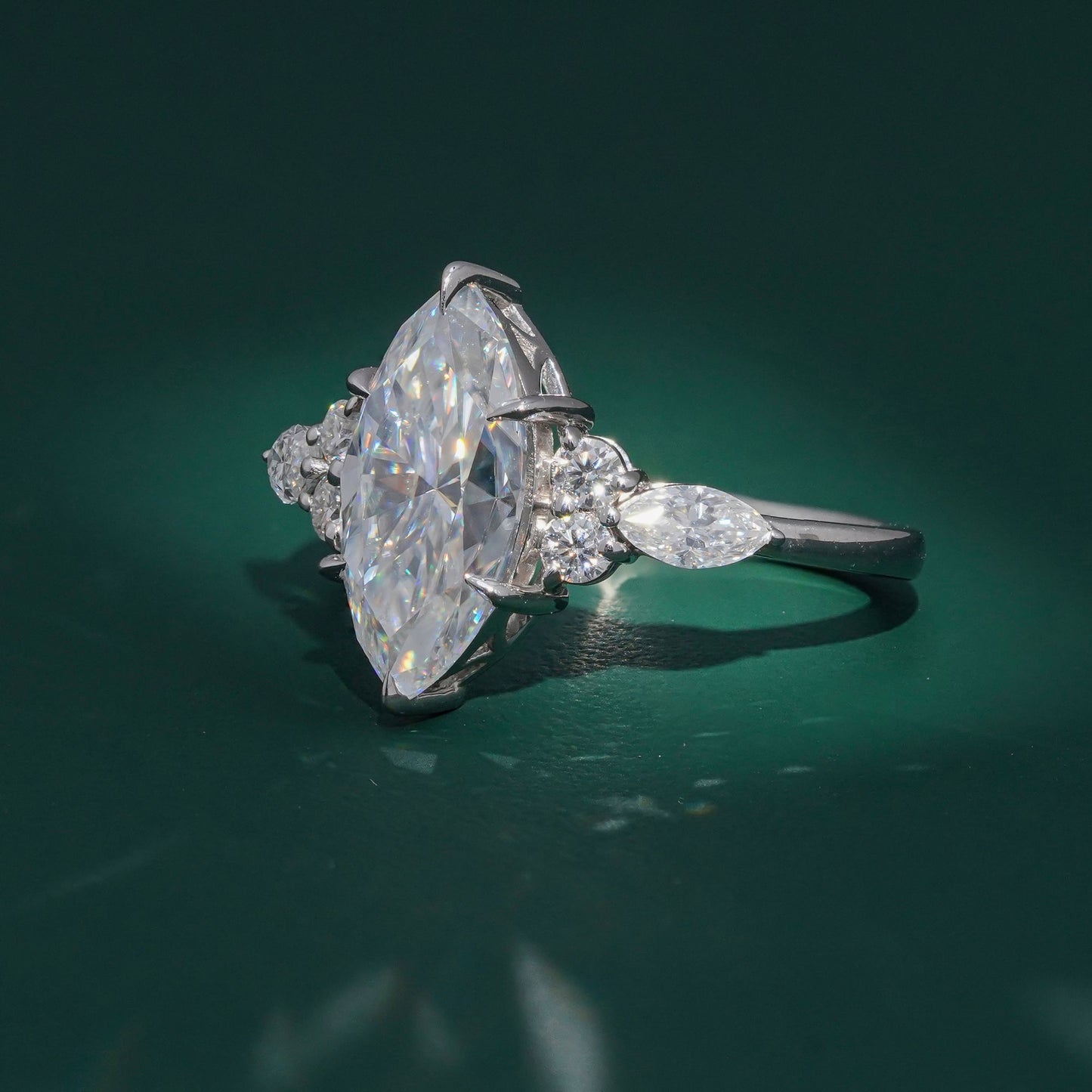3.53 Ct Marquise Cut Engagement Ring, Marquise & Round Side Stone Ring, Wedding Ring For Women