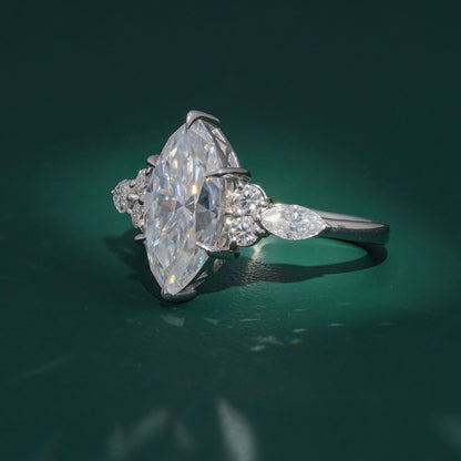 3.53 Ct Marquise Cut Engagement Ring, Marquise & Round Side Stone Ring, Wedding Ring For Women