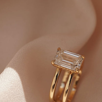 3 CT Emerald Cut Anniversary Ring, Minimalist Solitaire Ring, Dainty Solid Gold Wedding Ring for Her