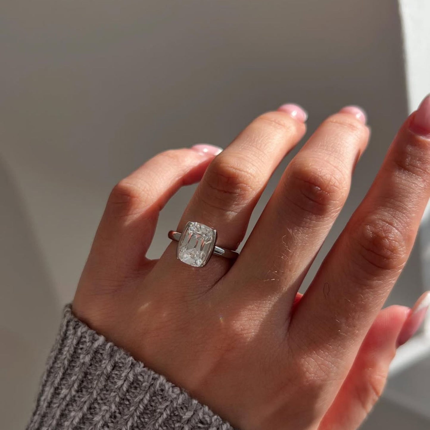 3.05 CT Elongated Cushion Solitaire Engagement Ring in Classic Half Bezel Setting Elegant Bridal Jewelry Gift for Women