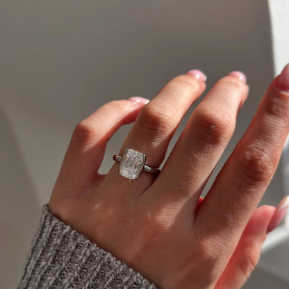 3.05 CT Elongated Cushion Solitaire Engagement Ring in Classic Half Bezel Setting Elegant Bridal Jewelry Gift for Women