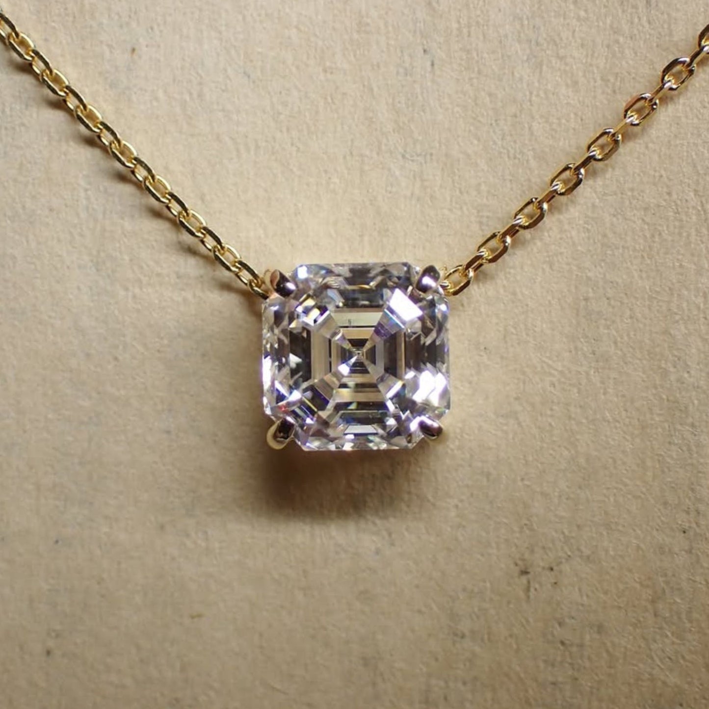 4.01 CT Asscher Cut Necklace, Solitaire Pendant Necklace,