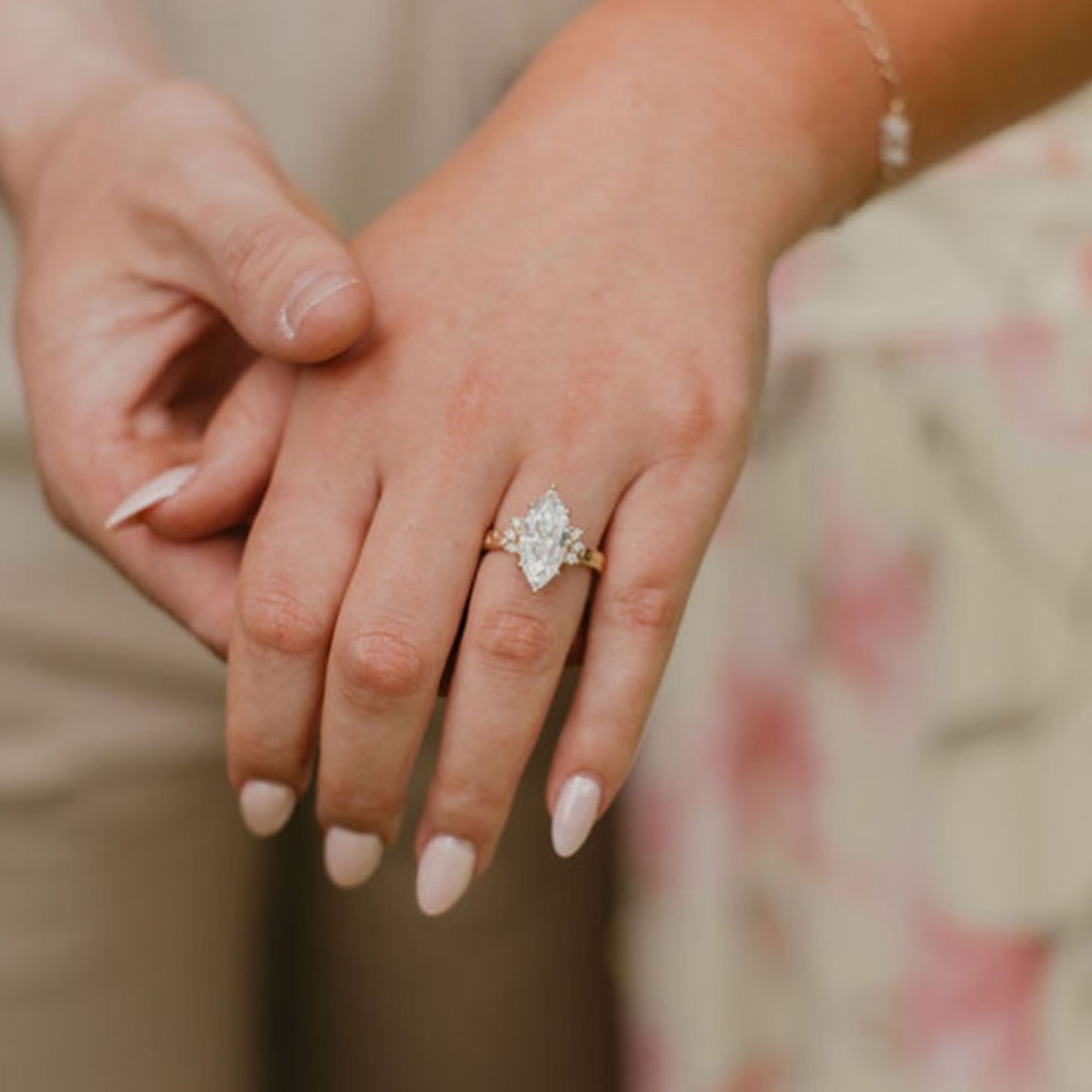 3 CT Marquise Diamond Engagement Ring , Dainty Gold Cluster Ring , Gift For Her