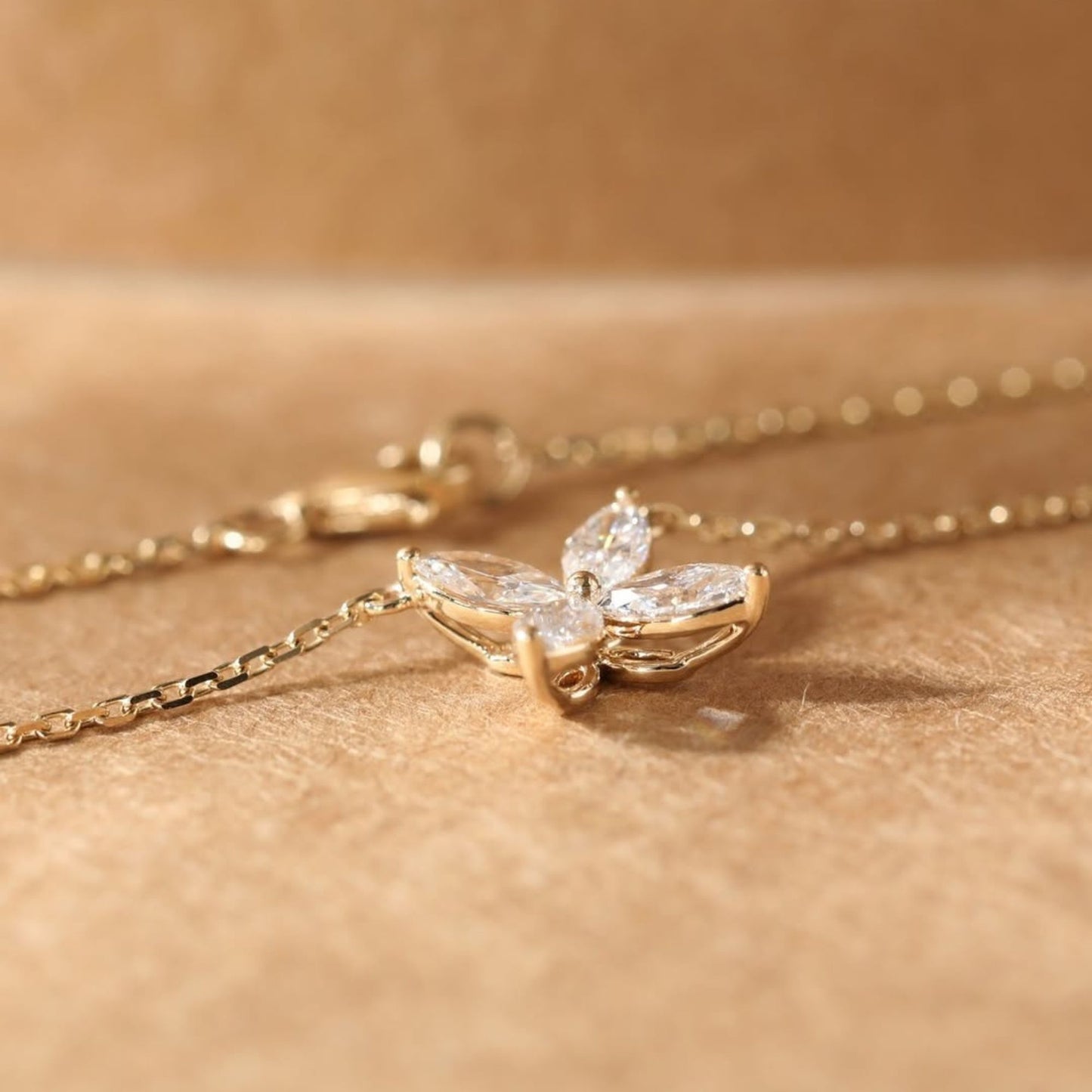 Marquise Cut Necklace, Flower Pendant Necklace, Floral Diamond Necklace, Gold Necklace, Bridesmaid Gift