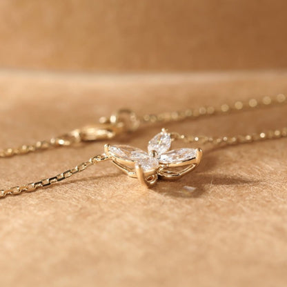 Marquise Cut Necklace, Flower Pendant Necklace, Floral Diamond Necklace, Gold Necklace, Bridesmaid Gift