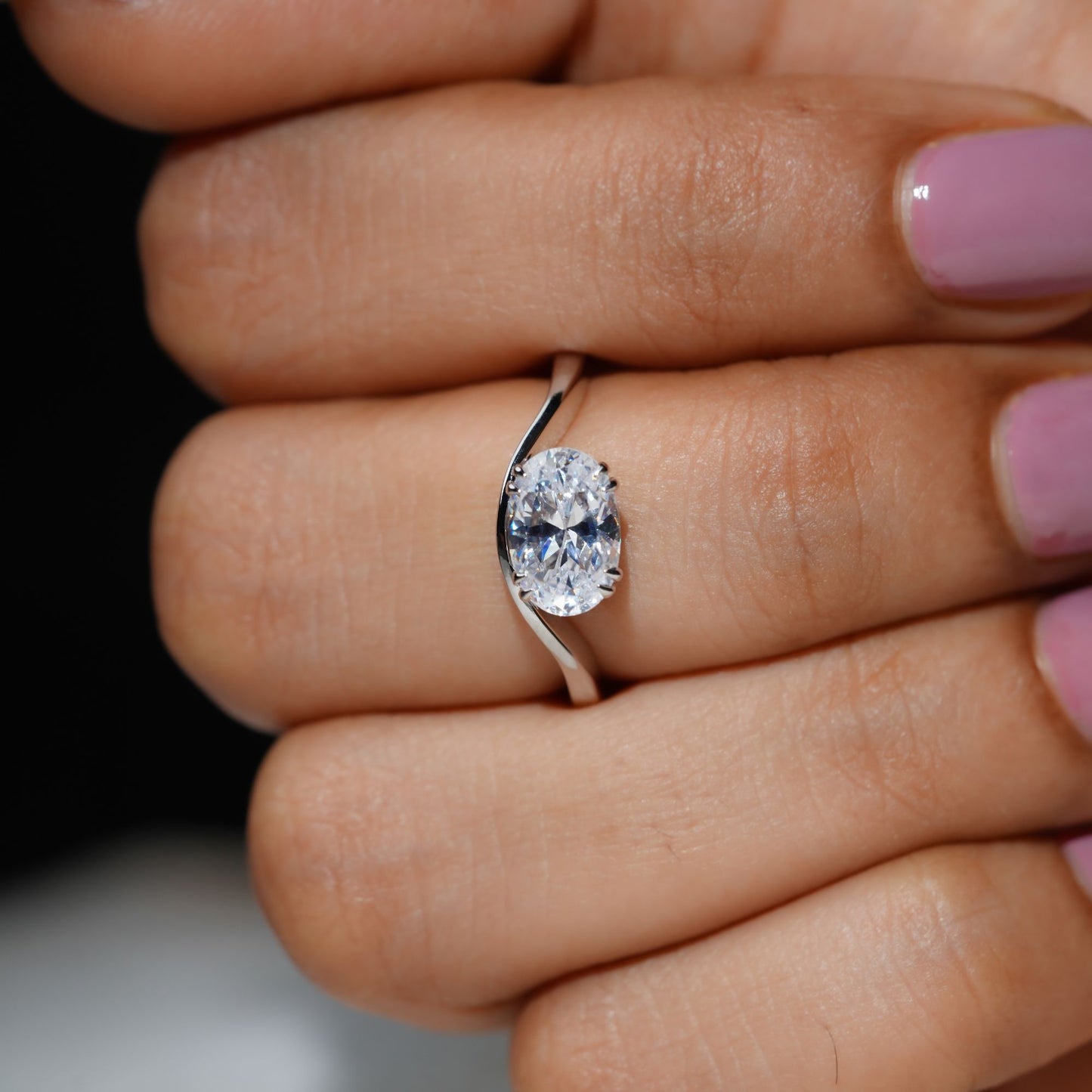 Pinky Finger Ring, East West Oval Diamond Ring 2.17 CT Double Prong Setting