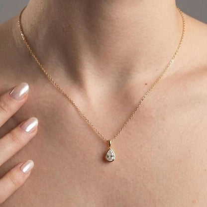 3.55 CT Pear Cut Bezel Pendant Necklace
