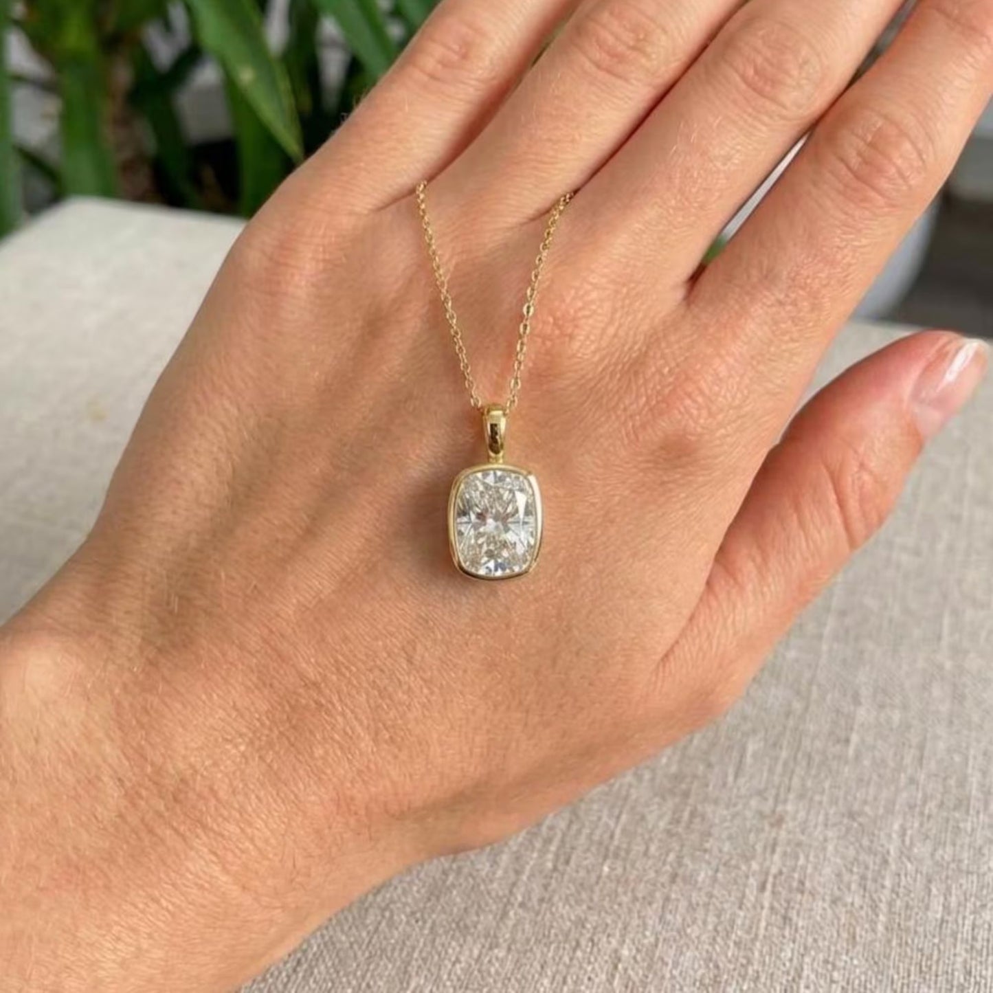 Elongated Cushion Cut Bezel Pendant Necklace