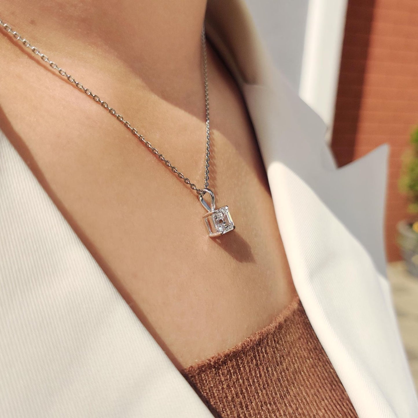 4.01 CT Asscher Cut Pendant Necklace, Solitaire Diamond Necklace, Minimalist Pendant, 925 Silver Gift for Her