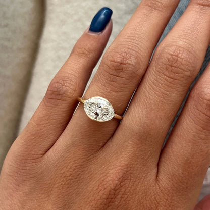 East to West 3.09 CT Oval Engagement Ring in Half Bezel Set Engagement Solitaire Ring, Open Gallery Diamond Ring