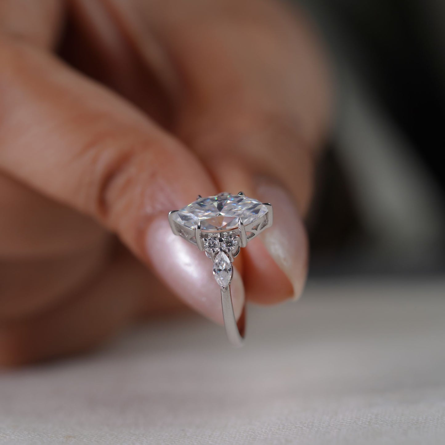 3.53 Ct Marquise Cut Engagement Ring, Marquise & Round Side Stone Ring, Wedding Ring For Women